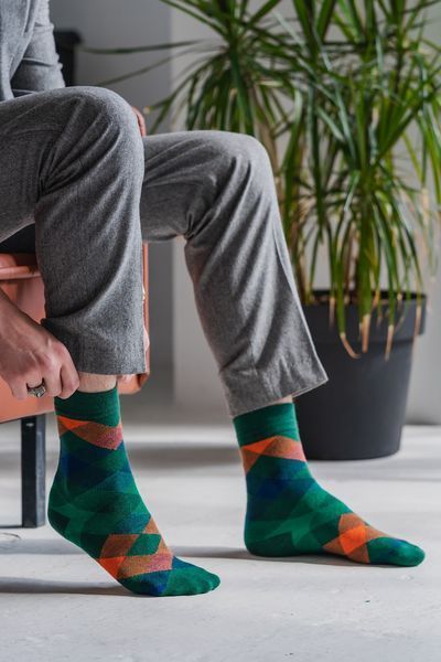 Шкарпетки з принтом ромби високі безшовні дихаючі якісні ORGANIC cotton JILL ANTONY 31020-6 фото