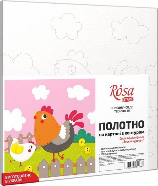 Полотно на картоні з контуром, &bdquo;Веселі курочки&ldquo;, 20х20, бавовна, акрил, ROSA START GPA283146 4823098512387 4823098512387 фото