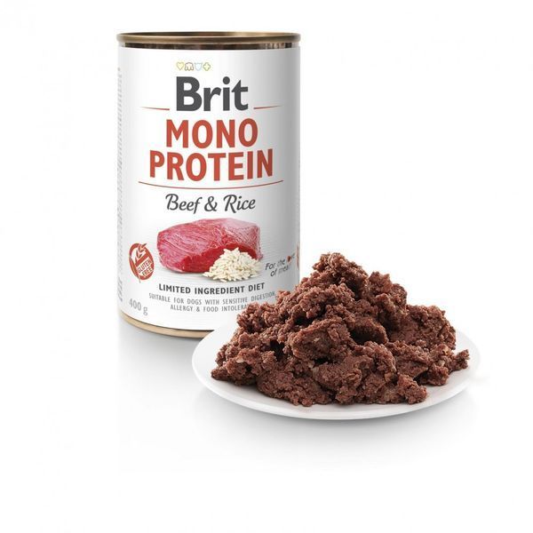 Корм вологий Brit Mono Protein Beef and Rice для собак з яловичиною та рисом 400 г 8595602555352 100832/100054/9735 фото