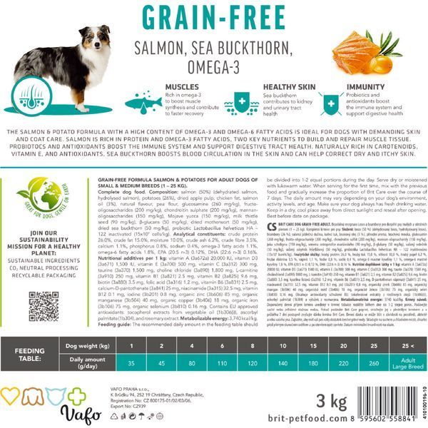 Корм сухий Brit Care Dog Grain-free Adult для дорослих собак малих і середніх порід беззерновий з лососем 1 кг 8595602558858 8595602558858 фото