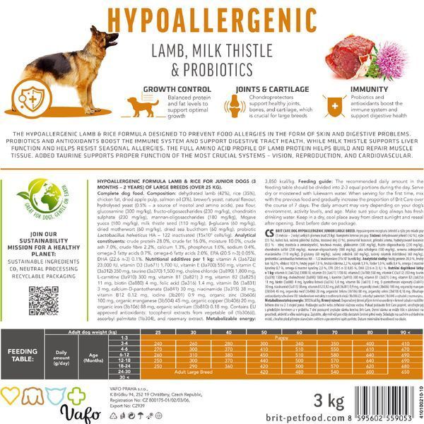 Корм сухий Brit Care Dog Hypoallergenic Junior Large Breed для молодих собах великих порід гіпоалергенний з ягням 1 кг 8595602559060 8595602559060 фото