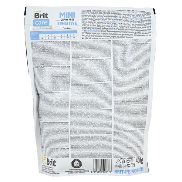 Корм сухий Brit Care Grain Free Mini Sensitive для собак мініатюрних порід з чутливим травленням з олениною 400 г 8595602520176 170777/0176 фото