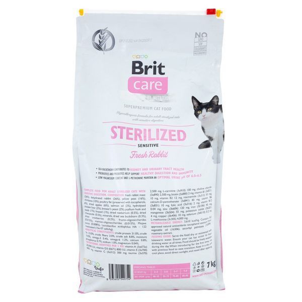 Корм сухий Brit Care Cat Grain Free Sterilized Sensitive для стерелізованих котів з чутливим травленням з кроликом 7 кг 171289/0754 фото