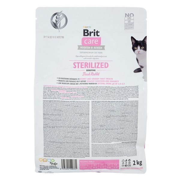 Корм сухий Brit Care Cat Grain Free Sterilized Sensitive для стерилізованих котів з чутливим травленням з кроликом 2 кг 171290/0761 фото