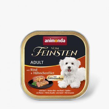 Корм вологий Vom Feinsten Adult with Beef chicken file для дорослих собак з яловичиною і курячим філе 150 г AM-82301 фото
