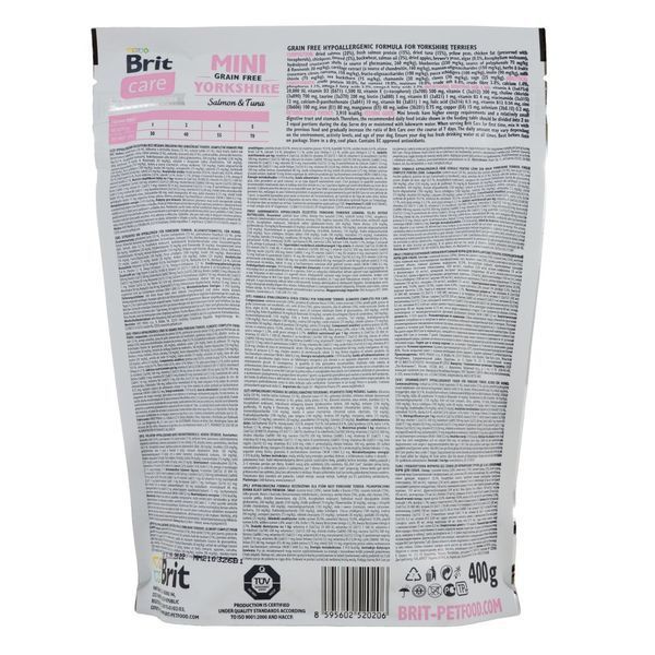 Корм сухий Brit Care Grain Free Mini Yorkshire для йоркширських тер&rsquo;єрів з лососем та тунцем 400 г 8595602520206 170780/0206 фото