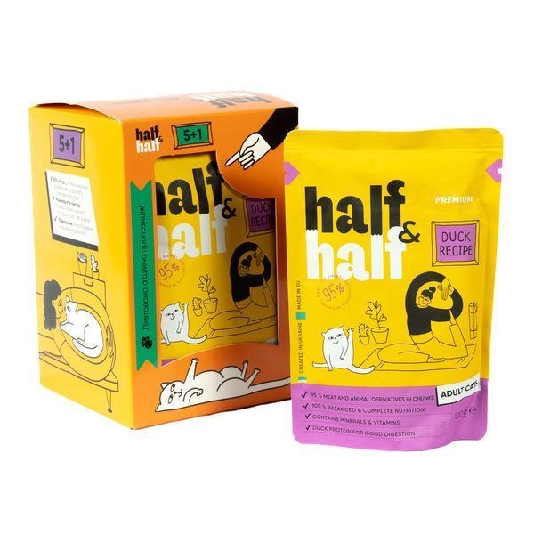 Набір паучів HalfHalf для дорослих котів качка/соус 5+1 HH_040492 фото
