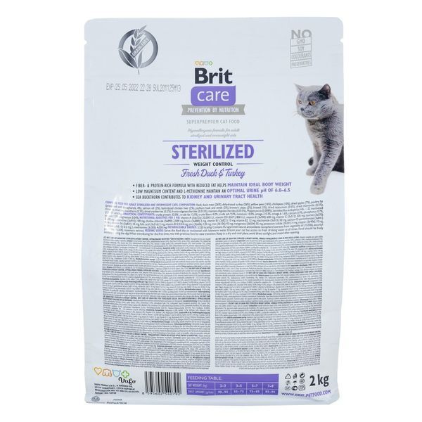Корм сухий Brit Care Cat Grain Free Sterilized Weight Control для стерилізованих котів з надмірною вагою качка та індичка 171294/0792 фото