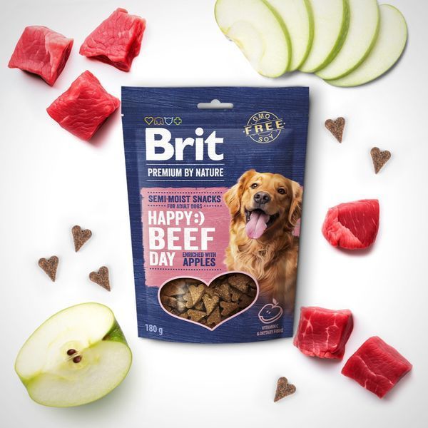 Ласощі Brit Premium Semi-moist Snacks Beef with Apples напіввологі для cобак з яловичиною і яблуками 180 г 8595602573929 8595602573929 фото