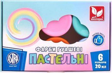 Фарби гуашеві пастельні кольори Школярик 6 кольорів по 20 мл 4823088230826 4823088230826 фото