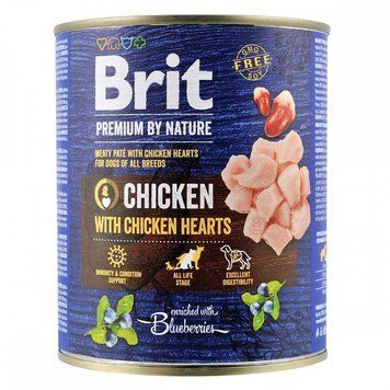 Корм вологий Brit Premium by Nature k 800 консерви для собак з куркою та курячими серцями 800 г 8595602561780 100407/8546 фото