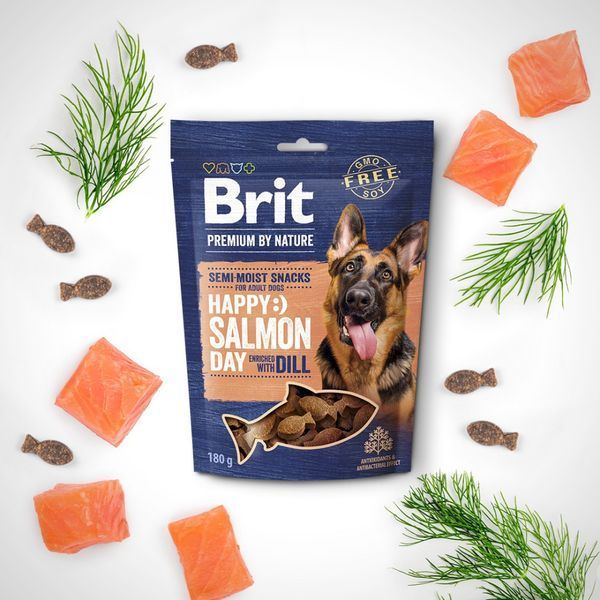 Ласощі Brit Premium Semi-moist Snacks Salmon with Dill напіввологі для cобак з лососем і кропом 180 г 8595602573936 8595602573936 фото