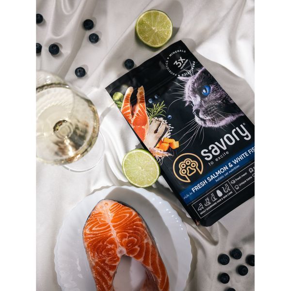 Корм сухий Savory Adult Cat Gourmand Fresh Salmon and White Fish для дорослих котів зі свіжим лососем і білою рибою 400 г 30013 фото