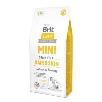 Корм сухий Brit Care Grain Free Mini Hair Skin для собак мніатюрних порід для шкіри та шерсті з лососем та оселедцем 7 кг 8595602520244 170784/0244 фото