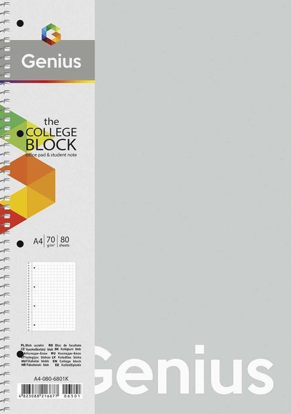 Набір 4 шт. коледж блоків Genius. Коледж блок Школярик А4 80 арк. у клітинку 6801 A4-080-6801K 4823088223958 4823088223958 фото