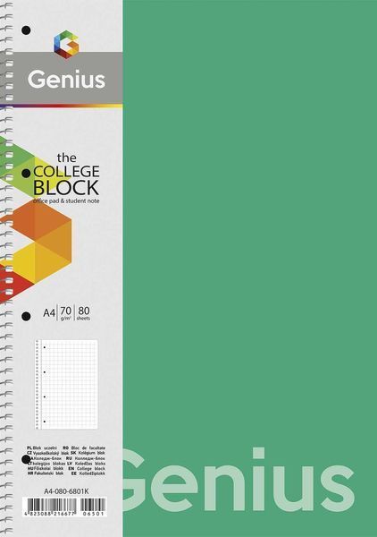 Набір 4 шт. коледж блоків Genius. Коледж блок Школярик А4 80 арк. у клітинку 6803 A4-080-6803K 4823088223972 4823088223972 фото