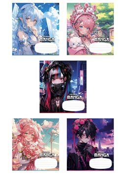 Комплект 5 шт учнівських зошитів Manga style. Зошит Школярик 18 арк. у клітинку 3323 4820006473150 4820006473150_018-3323K фото