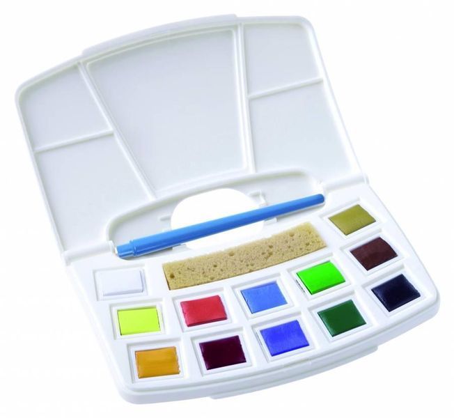 Набір акварельних фарб TALENS ART CREATION, Pocket box, 12 кювет, пензель, спонж, Royal Talens 8712079408794 9022112M 8712079408794 фото