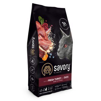 Корм сухий Savory Adult Cat Steril Fresh Turkey with Duck для стерилізованих котів з індичкою та качкою 8 кг 31607_Savory фото