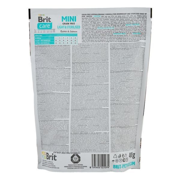 Корм сухий Brit Care Grain Free Mini Light Sterilised для дорослих собак дрібних порід з зайвою вагою або стерілізованих 8595602521074 170786/1074 фото