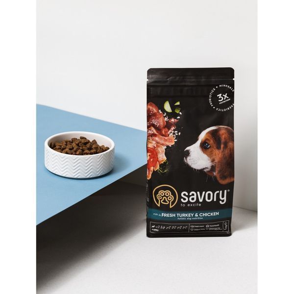 Корм сухий Savory Puppy rich in Fresh Turkey and Chicken для цуценят всіх порід зі свіжою індичкою і куркою 1 кг 4820232630815 4820232630815 фото