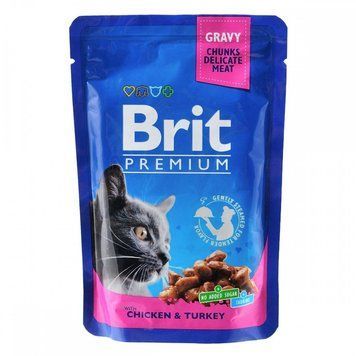 Корм вологий Brit Premium Cat Chicken and Turkey pouch для котів з куркою та індичкою 100 г 100273 /506019 фото