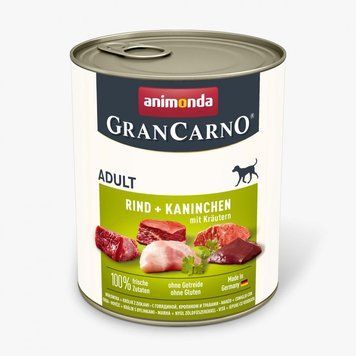 Корм вологий GranCarno Adult Beef Rabbit with Herbs для дорослих собак з яловичиною кроликом і травами 800 г 4017721827423 AM-82767 фото