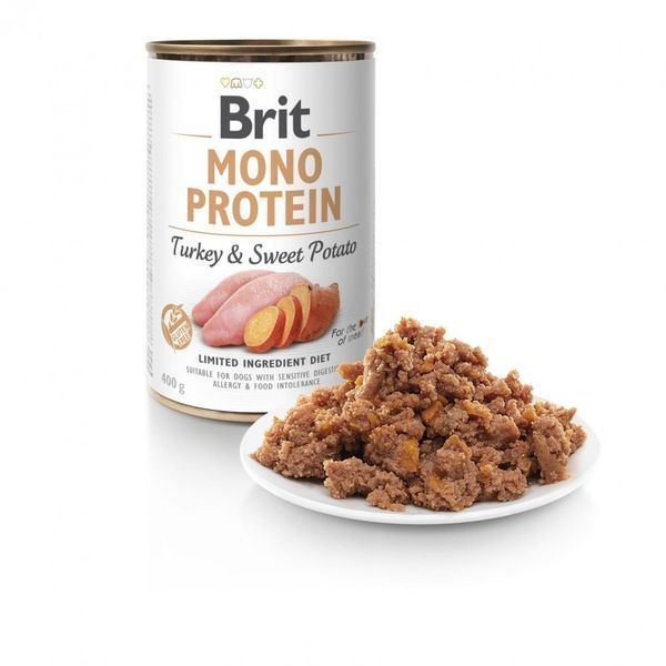 Корм вологий Brit Mono Protein Turkey and Sweet Potato для собак з індичкою та бататом 400 г 8595602555383 100837/100056/9759 фото