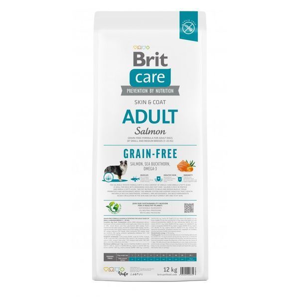 Корм сухий Brit Care Dog Grain-free Adult для дорослих собак малих і середніх порід беззерновий з лососем 12 кг 8595602558834 8595602558834 фото