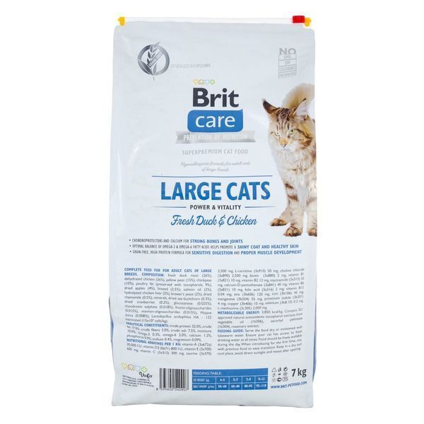 Корм сухий Brit Care Cat Grain Free Large Power Vitality для дорослих котів великих порід з качкою та куркою 7 кг 171309/0907 фото