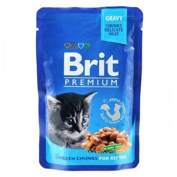 Корм вологий Brit Premium Cat Kitten Chicken Chunks pouch для кошенят з куркою 100 г 100274 /506026 фото