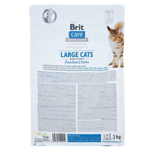Корм сухий Brit Care Cat Grain Free Large Power Vitality для дорослих котів великих порід з качкою та куркою 2 кг 171310/0914 фото