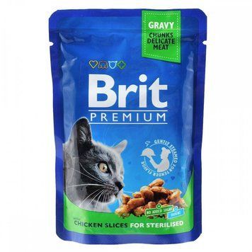Корм вологий Brit Premium Cat Sterilised Chicken Slices pouch для стерилізованих котів з куркою 100 г 100275 /506033 фото