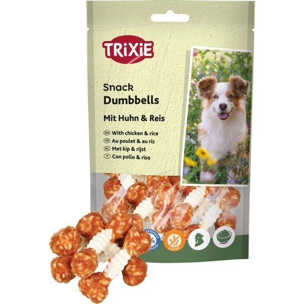 Ласощі Trixie Denta Fun Chewing Dumbbells для собак Гантель жувальна з куркою та рисом 100 г 6 шт 4011905313429 4011905313429 фото