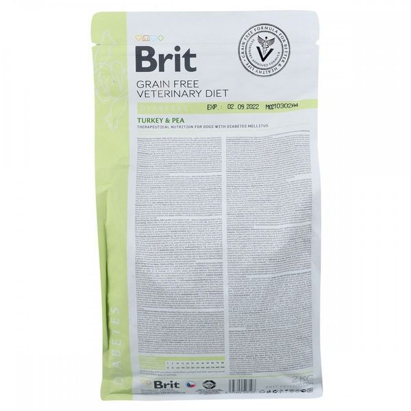 Корм сухий Brit Grain Free VetDiet Dog Diabetes для собак з цукровим діабетом з індичкою та горохом 2 кг 8595602528103 170943/8103 фото