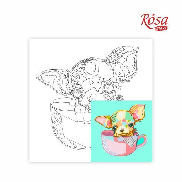Полотно на картоні з контуром, &laquo;Pop Art Puppy&raquo;, 30*30, бавовна, акрил, ROSA START GPA284311 4823086708020 4823086708020 фото
