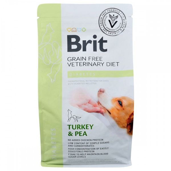 Корм сухий Brit Grain Free VetDiet Dog Diabetes для собак з цукровим діабетом з індичкою та горохом 2 кг 8595602528103 170943/8103 фото